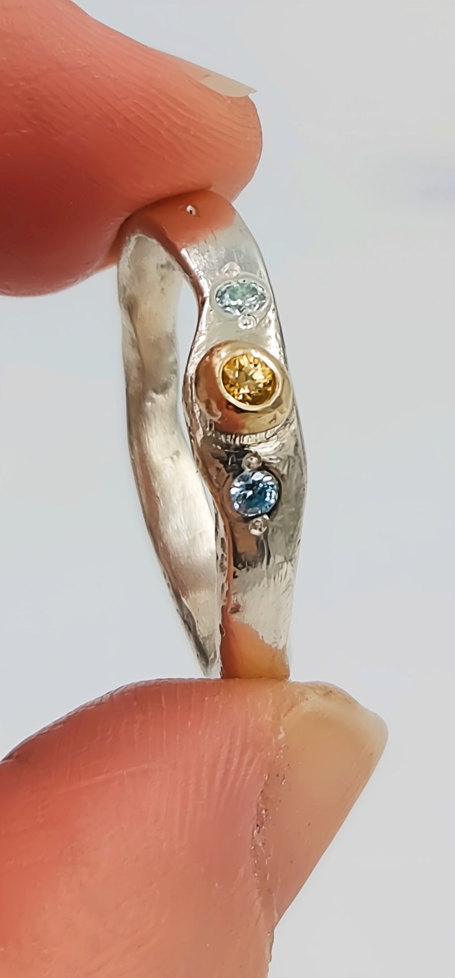 Sterling Silver & Gold Sapphire Artisan Ring - Size P