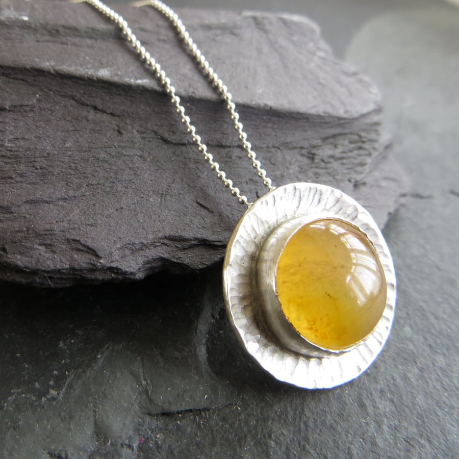 Sterling Silver Sunshine Pendant, Yellow Agate Necklace