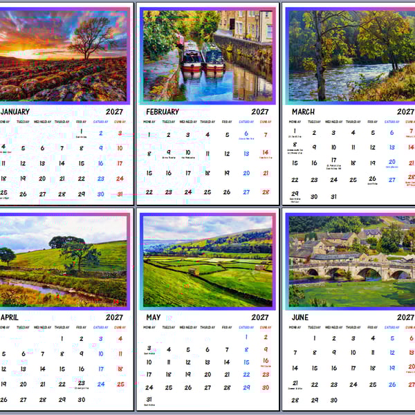 2027 Calendar Yorkshire A4 Page Per Month 
