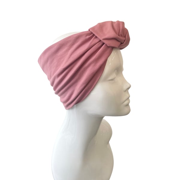 Pastel Pink Women's Turban Head Wrap Headband, Dusty Pink Wide Cotton Headband