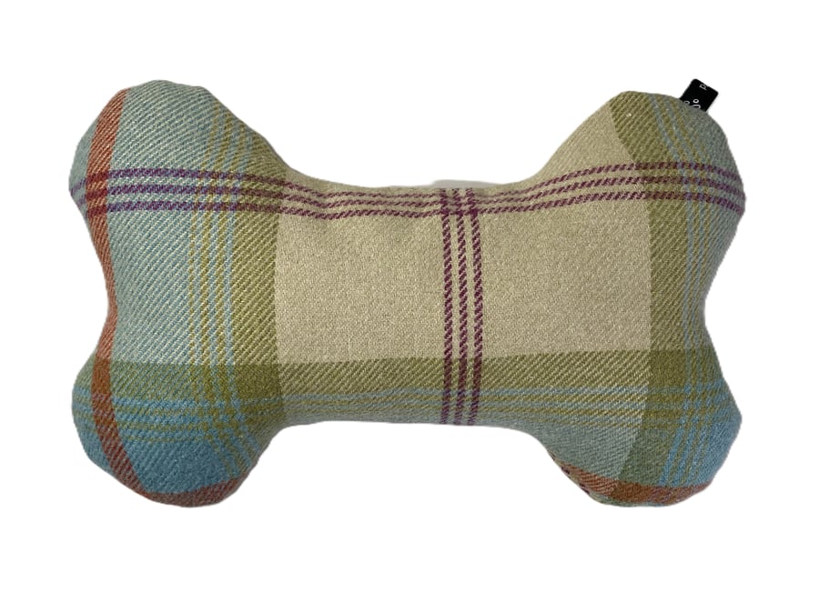 Bone Shaped Dog Cushion, Balmoral Amethyst weed effect fabric, soft wool feel