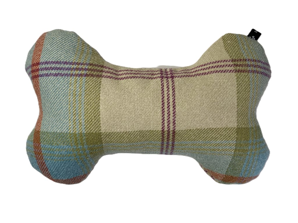 Bone Shaped Dog Cushion, Balmoral Amethyst weed effect fabric, soft wool feel