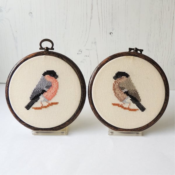 SECONDS SUNDAY bullfinches cross stitch hoop art - 2 x 4-inch10cm flexi hoop