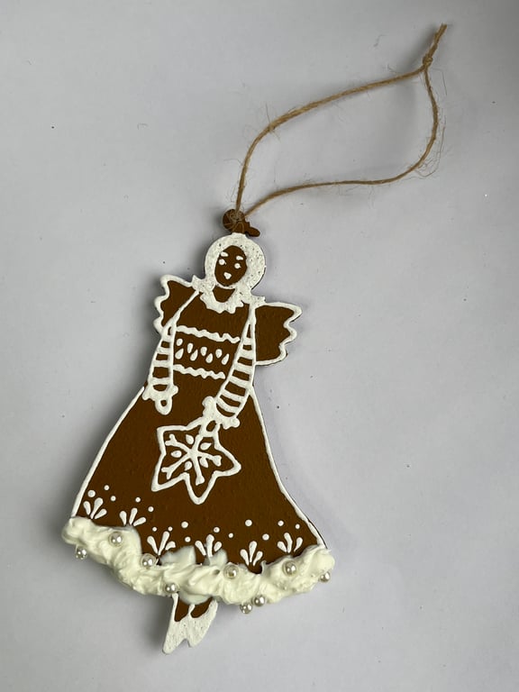 Christmas Tree Decorations Gingerbread Style Hand Painted Angel - READY TO SHIP