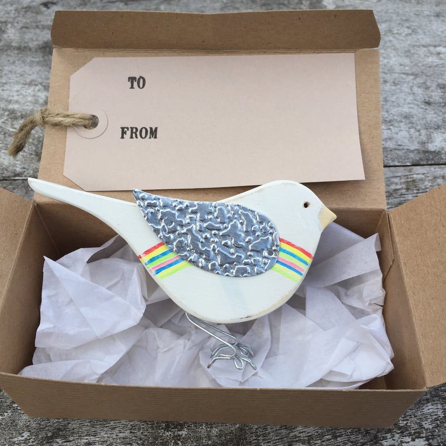 Handmade Wooden Rainbow Bird Pride, Hope, Positivity. Ornament Gift