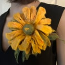 Sunflower Brooch, flower brooch, organic British Wool, wet felted handmade gift
