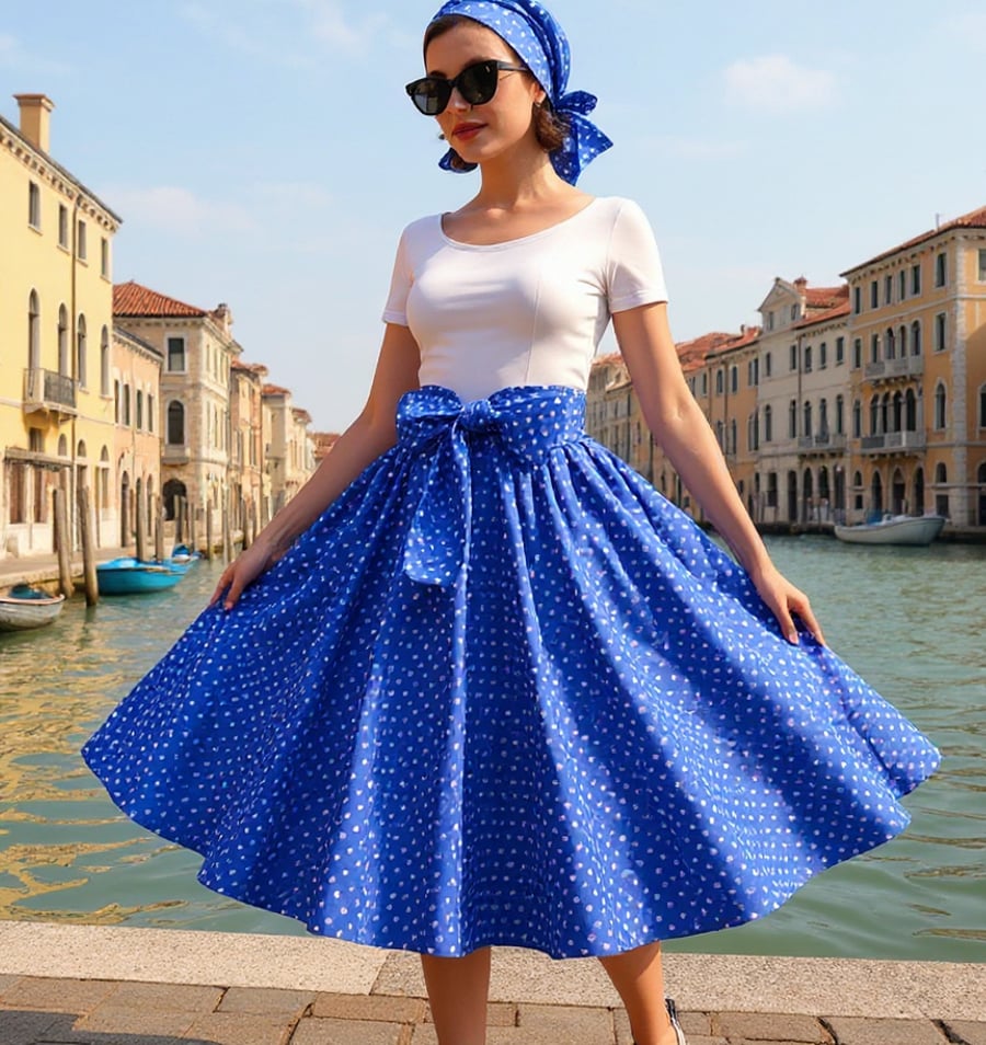 1950s Vintage Retro Rockabilly circle Skirt Royal polka dot women's sizes 10-26