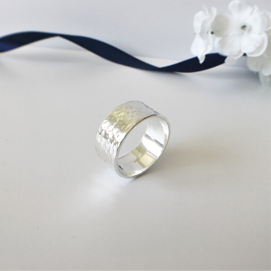 Textured Eco Silver Wide Band Ring