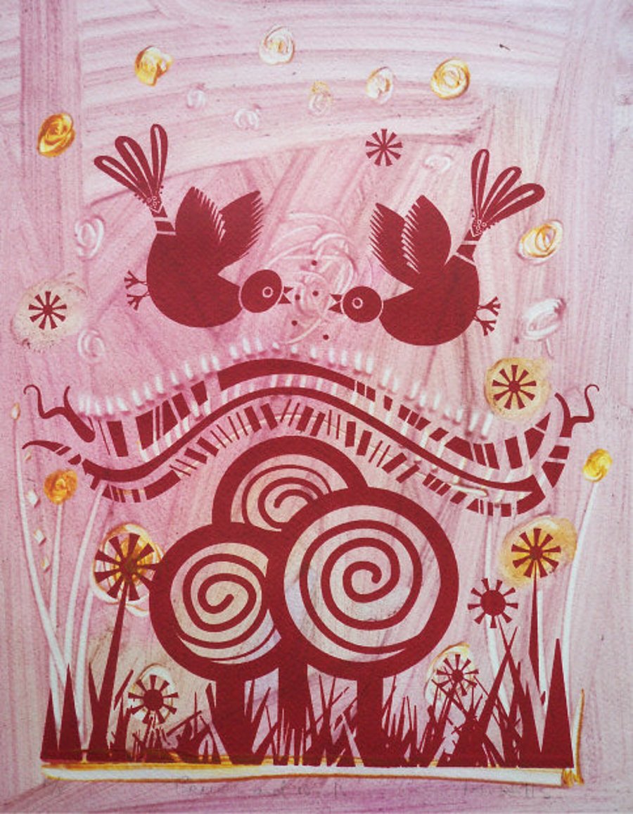 Berries and Birds - Screen Print and Paste Paper