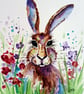 Hare and Flowers Original Painting  - Image 1