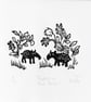 Tapirs in the trees - lino cut print - Image 2