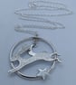 Sterling silver hare pendant, Celestial jewellery, British wildlife