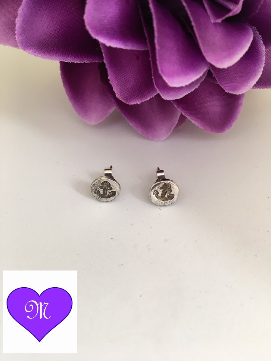 Fine Silver Anchor  Studs