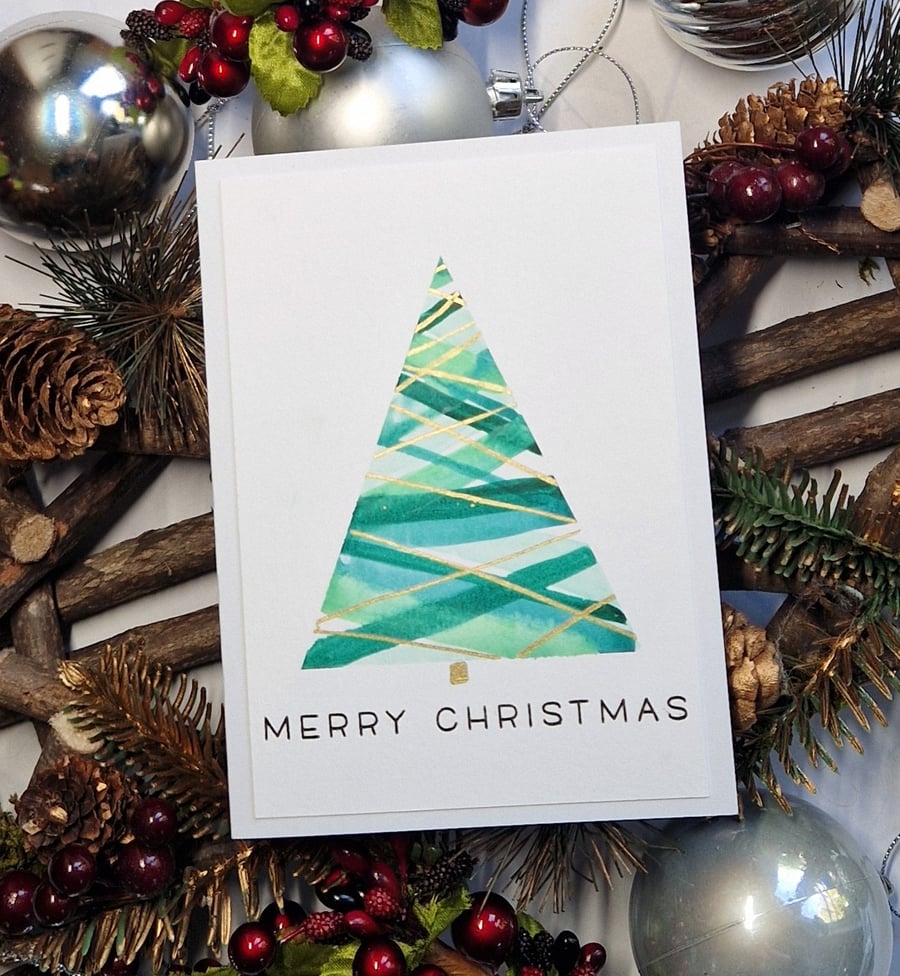 Watercolour Christmas tree card