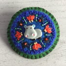 Hand Embroidered African Hippo Brooch