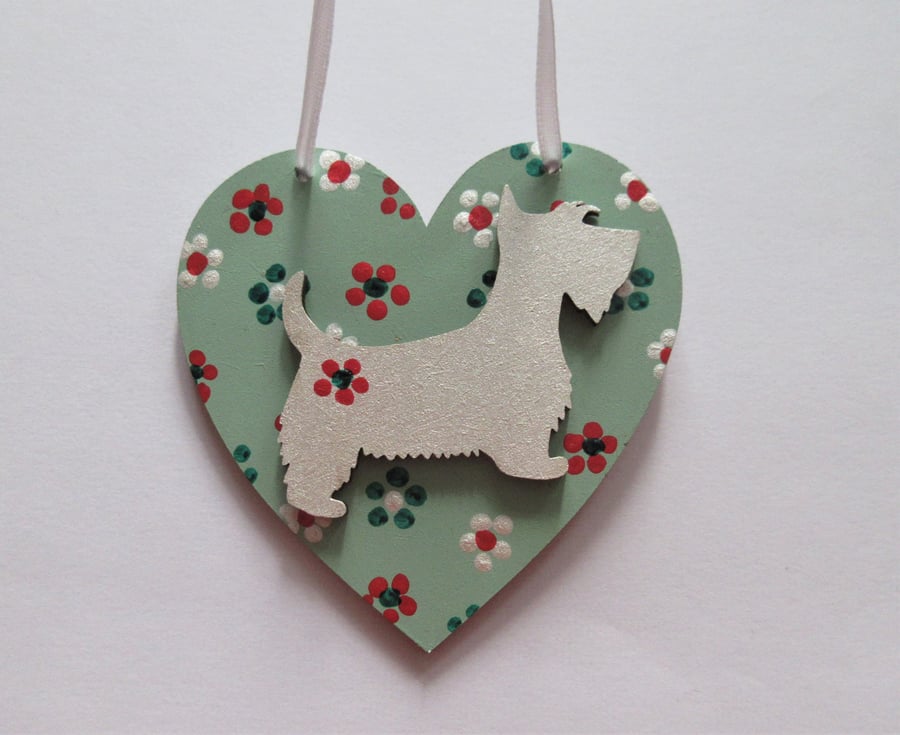 Dog Hanging Heart Decoration with Westie Christmas Colours