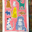  Colourful Screen Print - Dog Days by Jo Brown- Pink - unframed original 