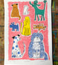  Colourful Screen Print - Dog Days by Jo Brown- Pink - unframed original  - Image 1