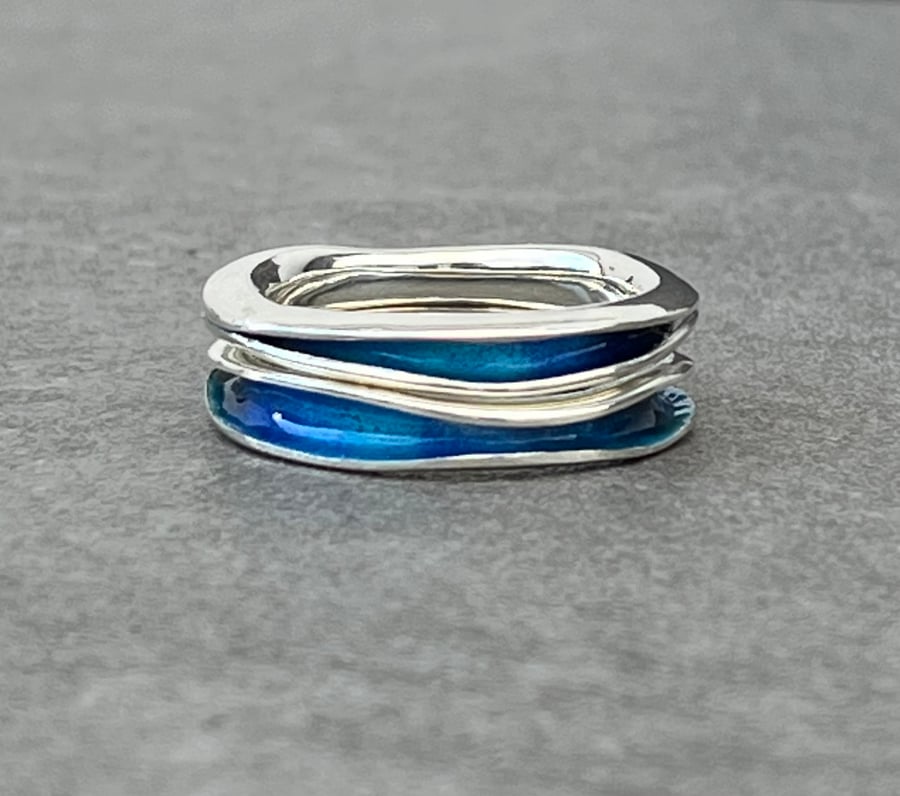 Enamel Stack Ring, freeform stack ring, blue enamel ring, size, ocean, enamel, 