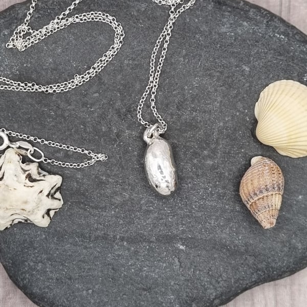 Real haricot bean preserved in silver, pendant necklace