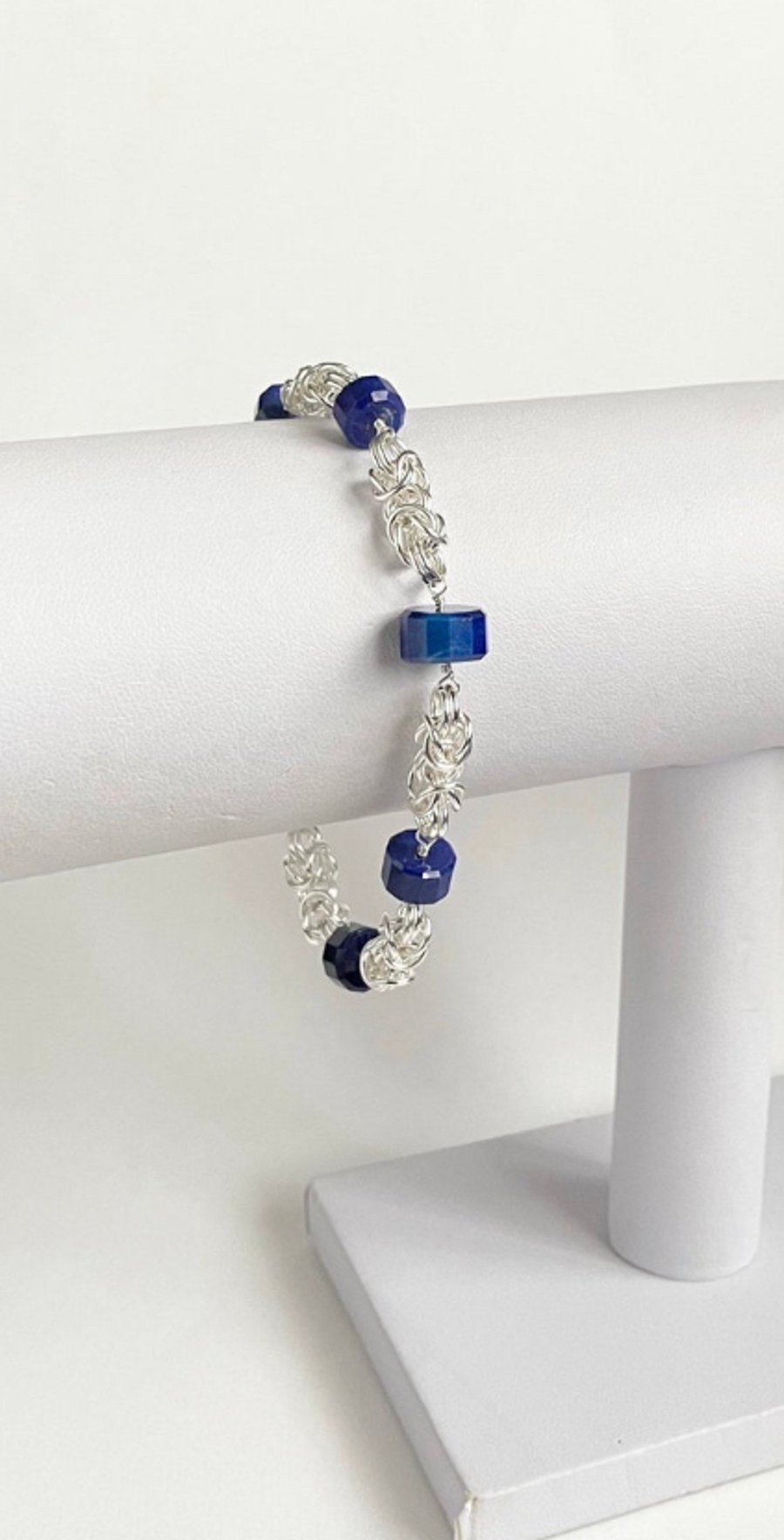 Sterling Silver Lapis Lazuli Byzantine Chainmaille Bracelet