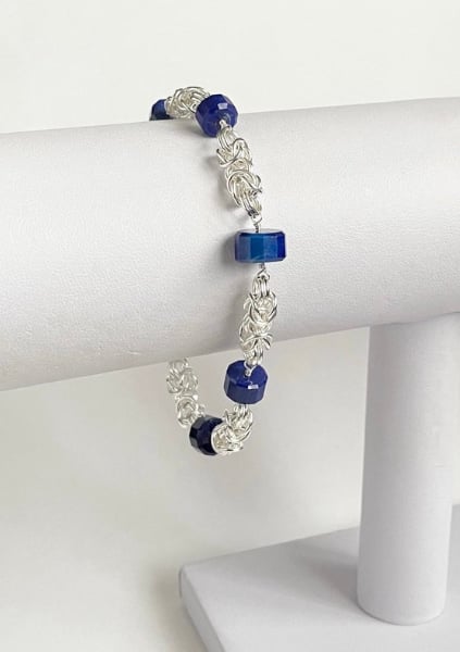 Sterling Silver Lapis Lazuli Byzantine Chainmaille Bracelet