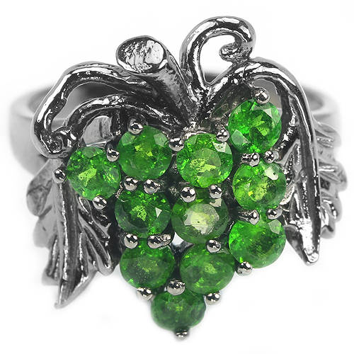 Baroque Chrome Diopside Bunch of Grapes & Vine Leaves Ring
