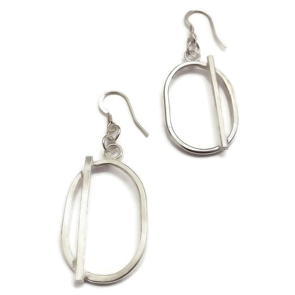 sterling silver handmade oval hoop earrings