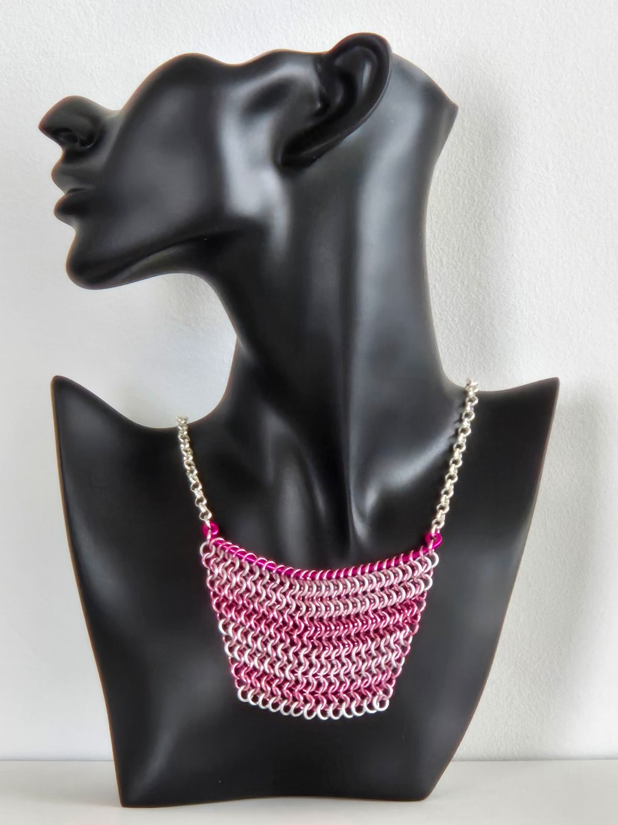 Pink handcrafted chainmaille necklace