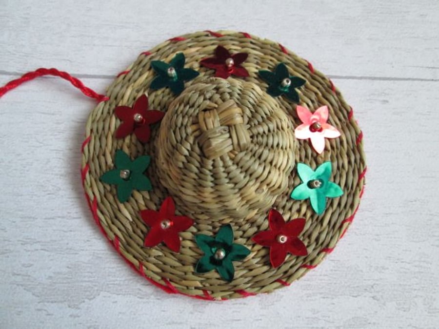 Christmas Hat Tree Decoration - Red and Green Flowers
