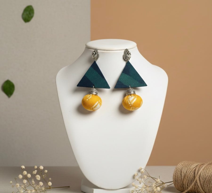 Artisanal Triad Earrings in Fabric