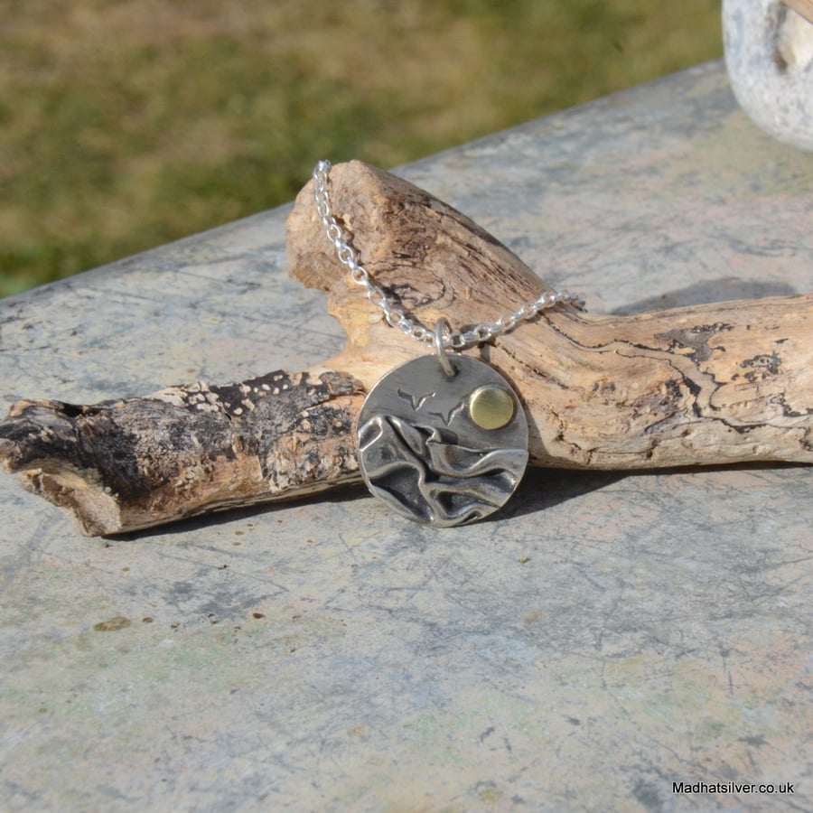 Silver coastal sea landscape pendant 
