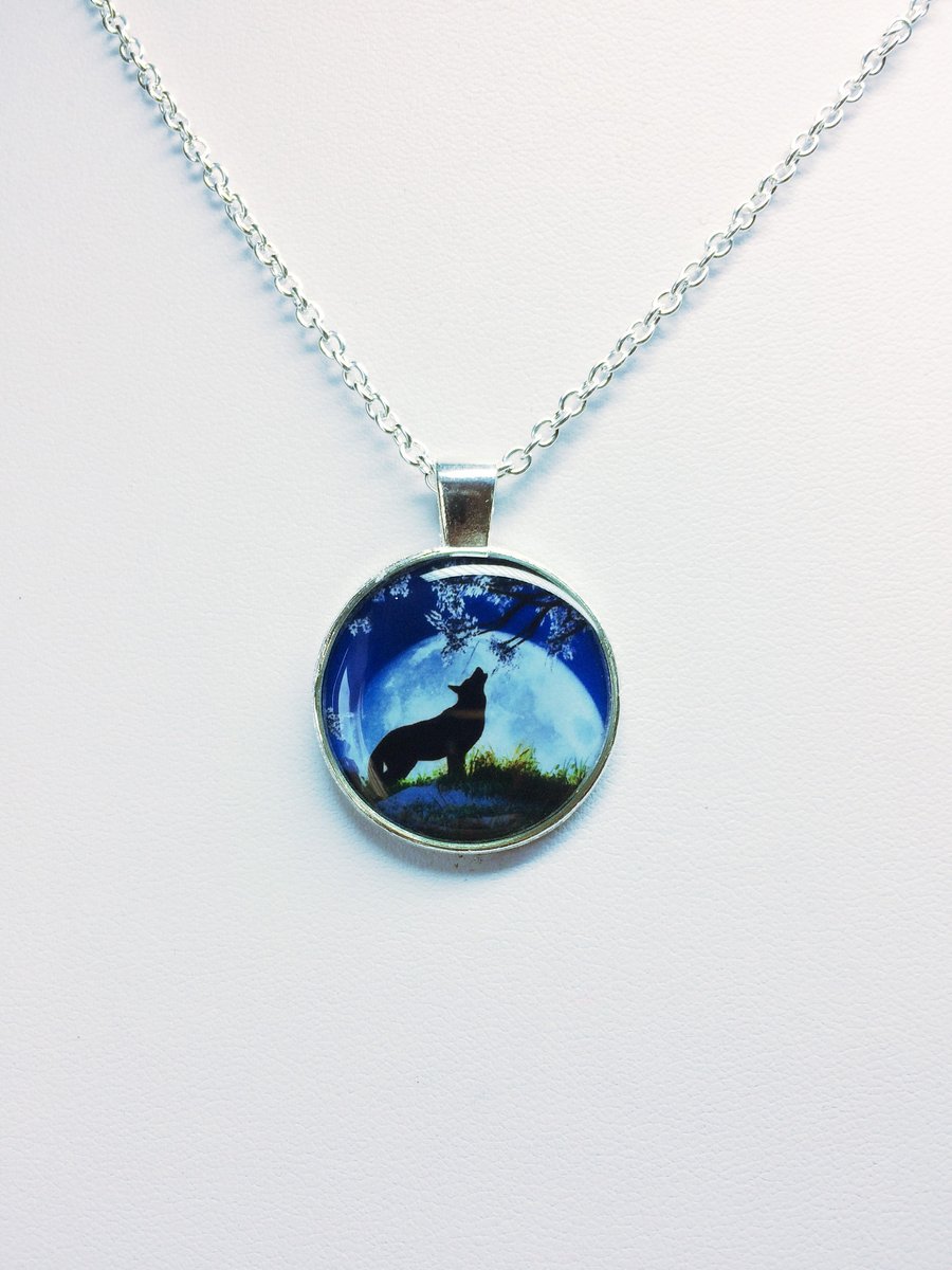 Wolf in the Moonlight Pendant Necklace