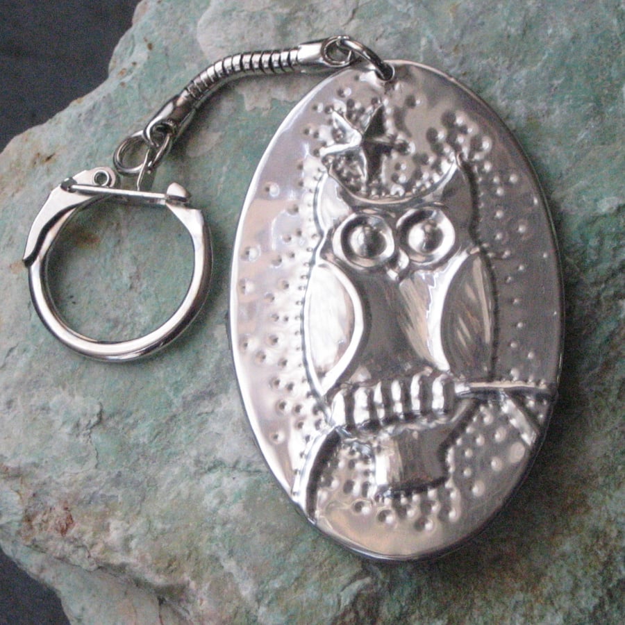 Handmade Owl Keyring in Silver Pewter