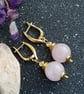 Gold plated earrings with natural rose quartz beads, handmade earrings - Image 3