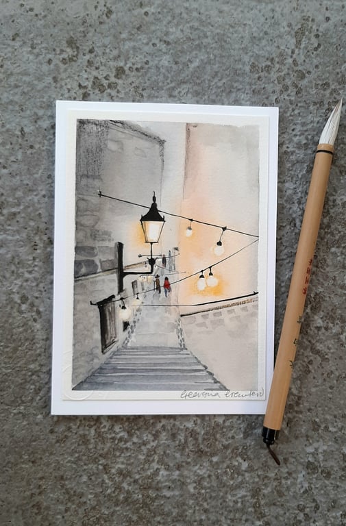 Lamplight. Handpainted Blank Card. Keepsake. Gift
