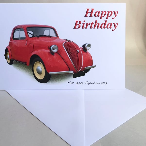 Fiat 500 Topolino 1938 - Birthday, Anniversary, Plain, Retirement Card &Envelope