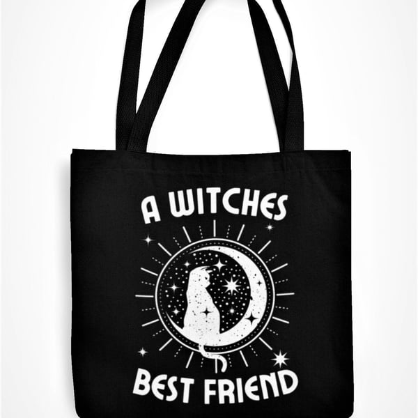 A Witches Best Friend Tote Bag Gothic Halloween Witches Black Cat Magic Eco 