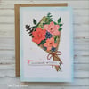 Bouquet Birthday Card - handcrafted birthday card, flowers, textured, 3D