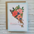 Bouquet Birthday Card - handcrafted birthday card, flowers, textured, 3D