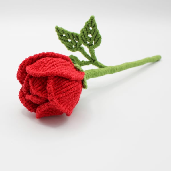 Macrame Rose bud, red rose single stem, forever rose flower