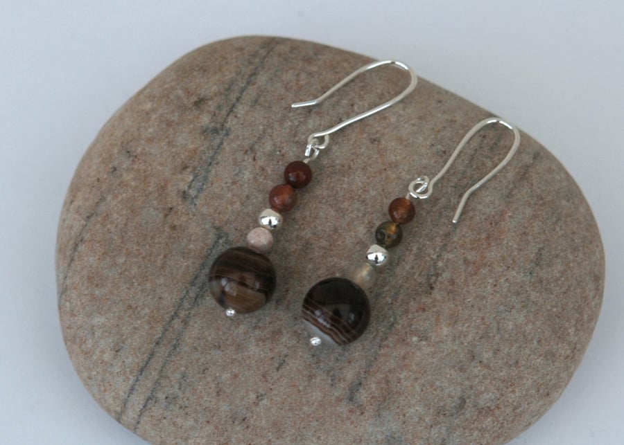 Sterling Silver Gemstone Drop Earrings with Coffee Lace Agate