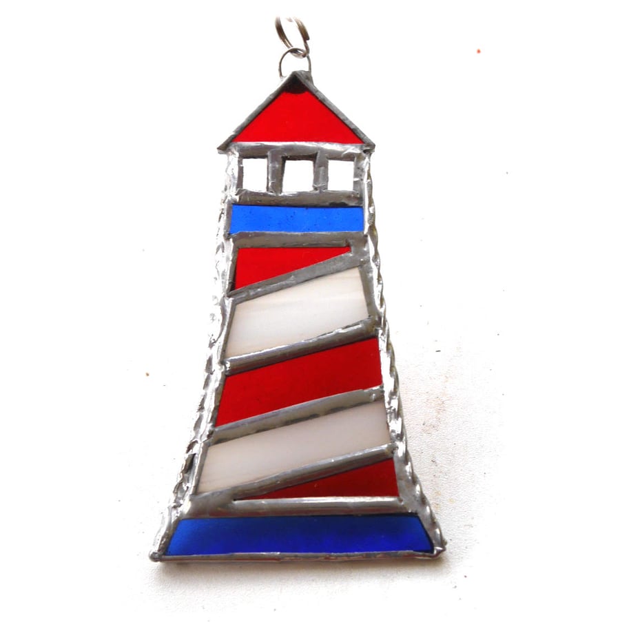 Lighthouse Suncatcher Stained Glass Handmade Red 006