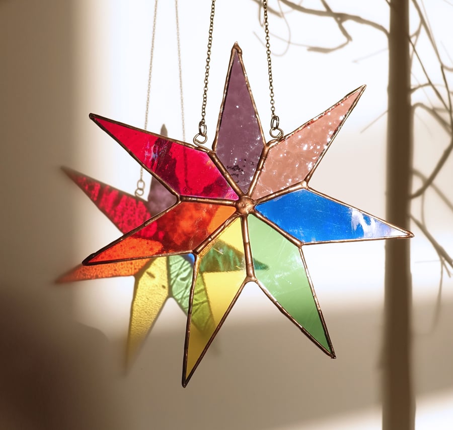 Stained Glass Rainbow Chakra Star Suncatcher