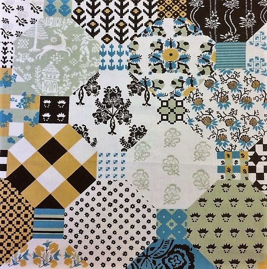 Hippy Blue Blue Yellow Scandi Patchwork 70s Vintage fabric Lampshade option 