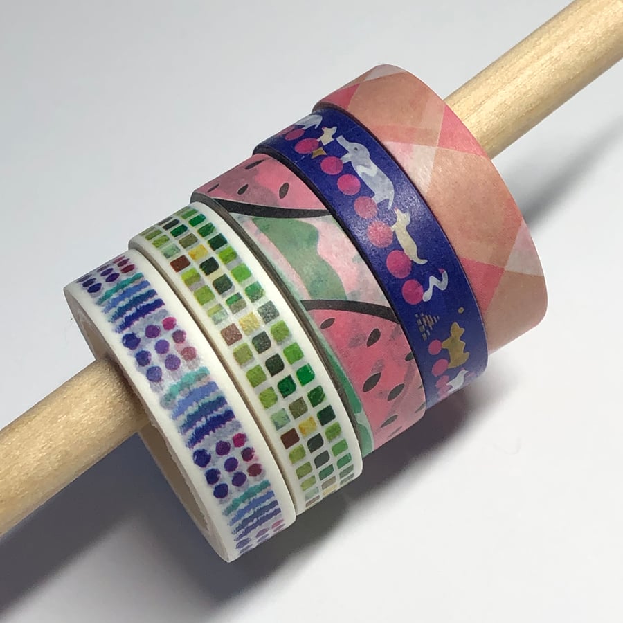 Pack of five mixed washi tape rolls (watermelon)