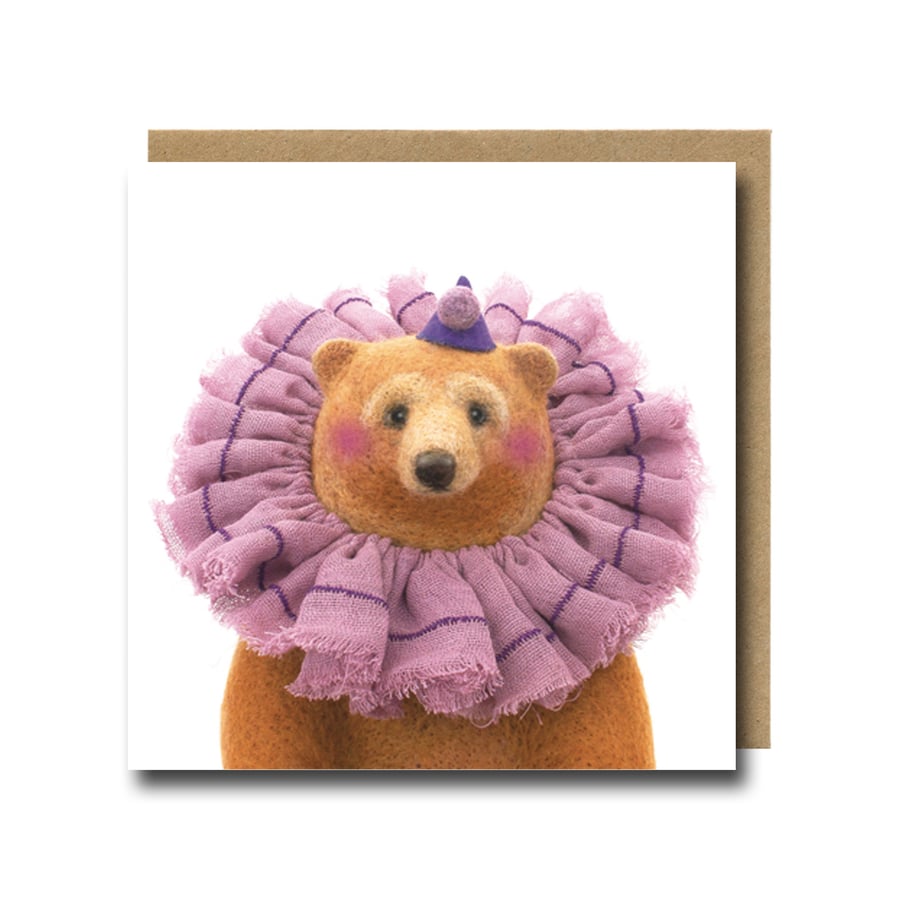 Circus Bear Greeting Card – Whimsical Needle Felted Bear Art Print