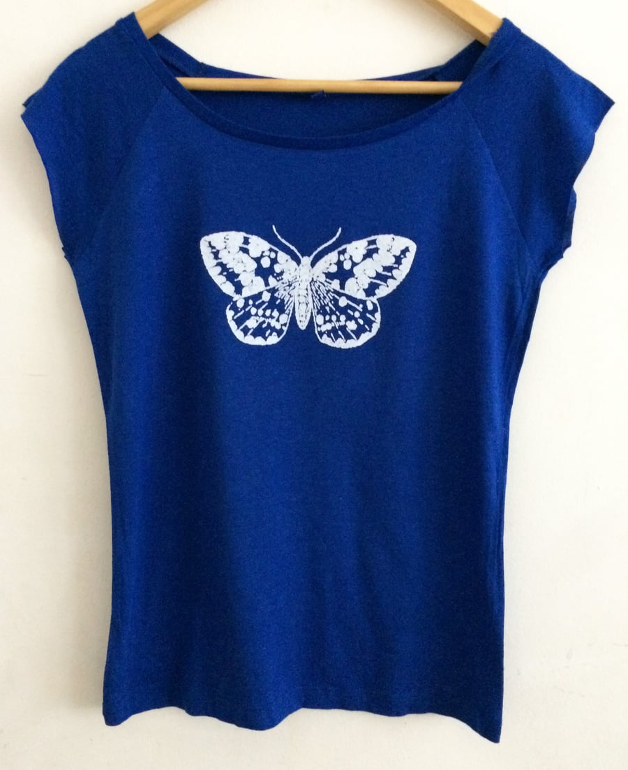  White Moth womens bright blue printed raglan T shirt bamboo and organic cotton