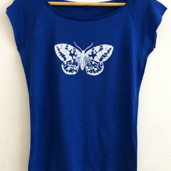  White Moth womens bright blue printed raglan T shirt bamboo and organic cotton