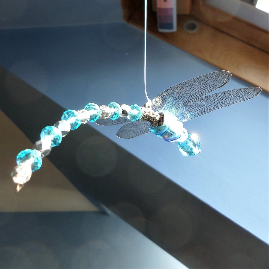 Turquoise Dragonfly Suncatcher Hanging Ornament
